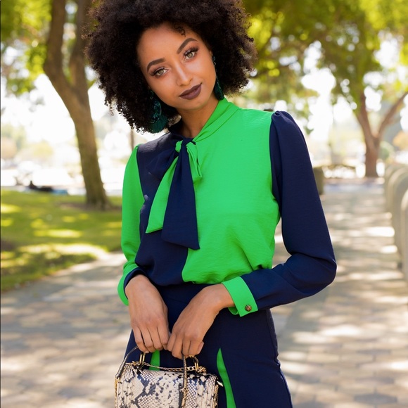 Maya Pant Set/ Kelly Green And Navy - Picture 6 of 7